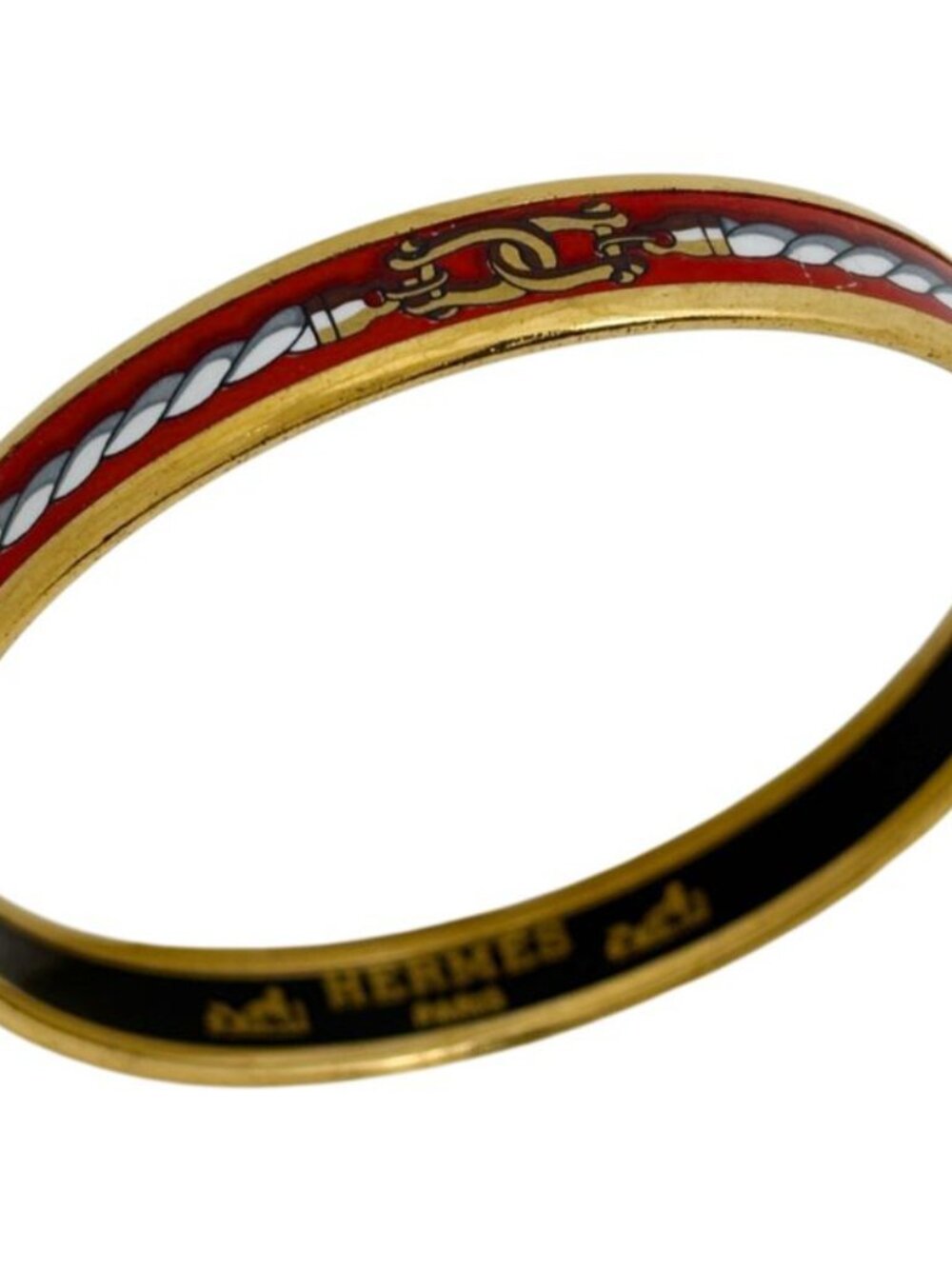 Hermes Enamel PM Bracelet Cloisonne Bangle Red Gold